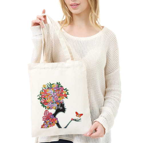 Pintura com Diamantes - EcoBagy Mulher com Flores - Bagy Art