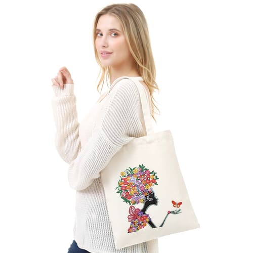 Pintura com Diamantes - EcoBagy Mulher com Flores - Bagy Art