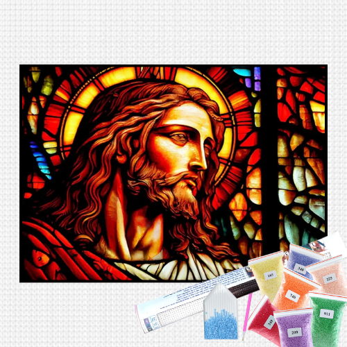 Pintura com Diamantes - Jesus Cristo Vitral - Bagy Art