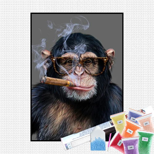 Pintura com Diamantes - Monkey Smoking - Bagy Art