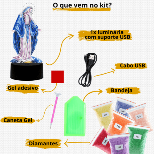 Pintura com Diamantes - Luminária Nossa Senhora de Fátima - Bagy Art