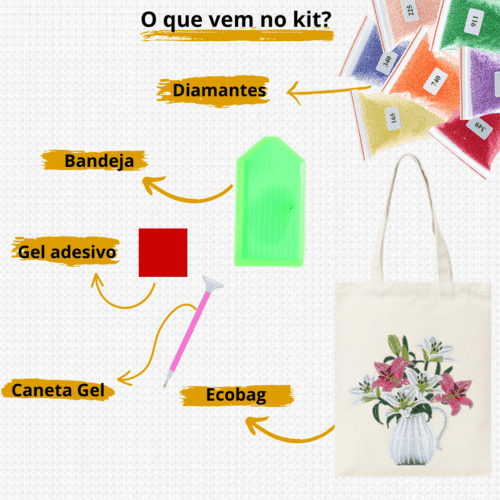 Pintura com Diamantes - EcoBagy Vaso de Lírios - Bagy Art