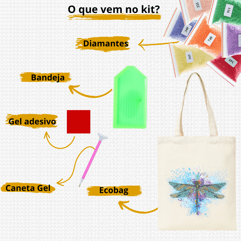 Pintura com Diamantes - EcoBagy Libélula - Bagy Art