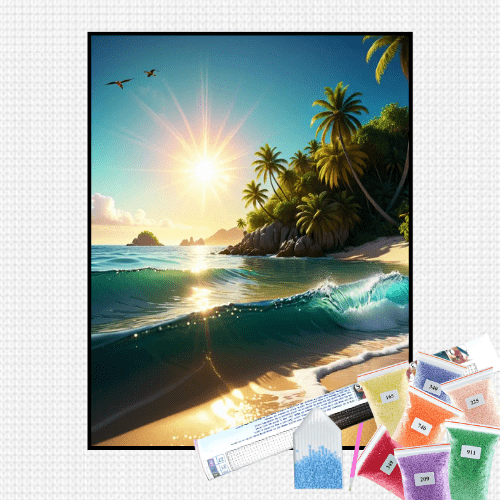 Pintura com Diamantes - Praia Tropical - Bagy Art