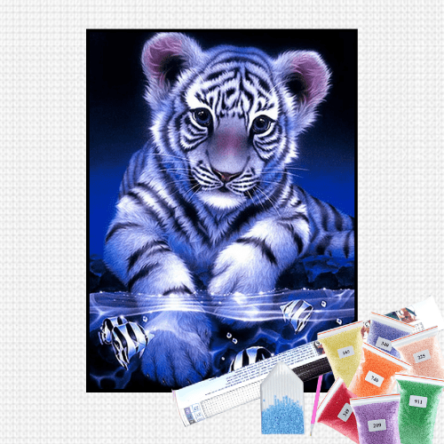 Pintura com Diamantes - Tigre e Peixes - Bagy Art