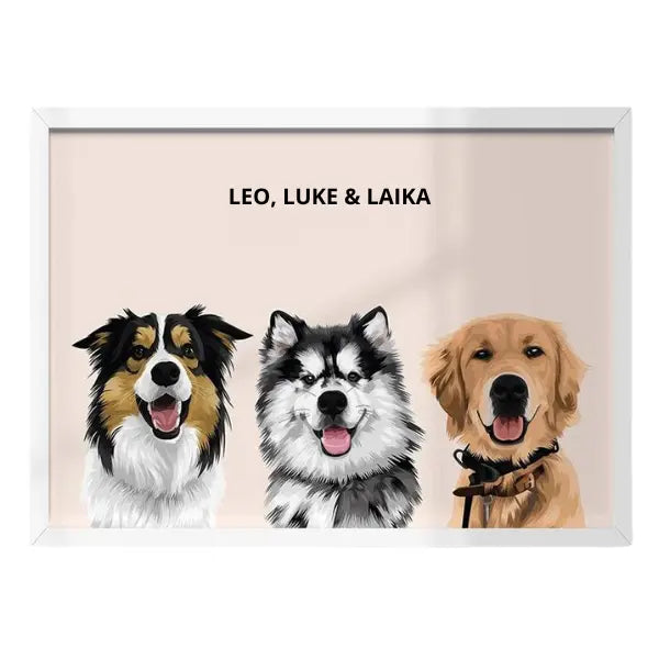 Quadro Três Pets Personalizado -  Minimalista 42x60cm