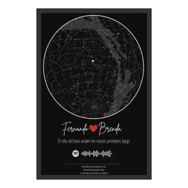 Quadro Mapa das Estrelas + Qr Code Spotify - 30x40cm