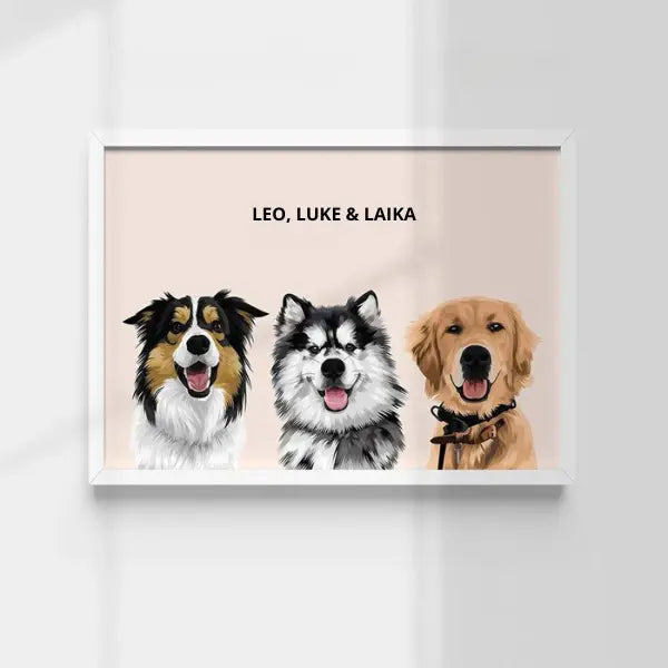 Quadro Três Pets Personalizado -  Minimalista 42x60cm