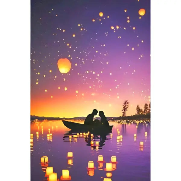 Pintura Numerada Terapêutica - Casal no Barco ao Pôr do Sol