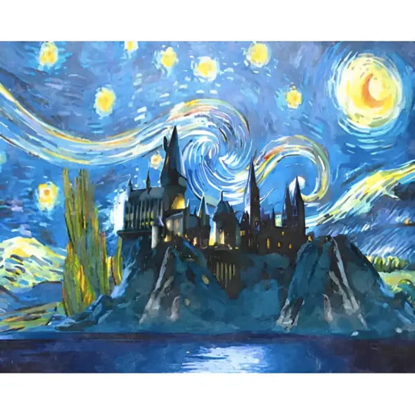 Pintura Numerada Terapêutica - A Noite Estrelada em Hogwarts